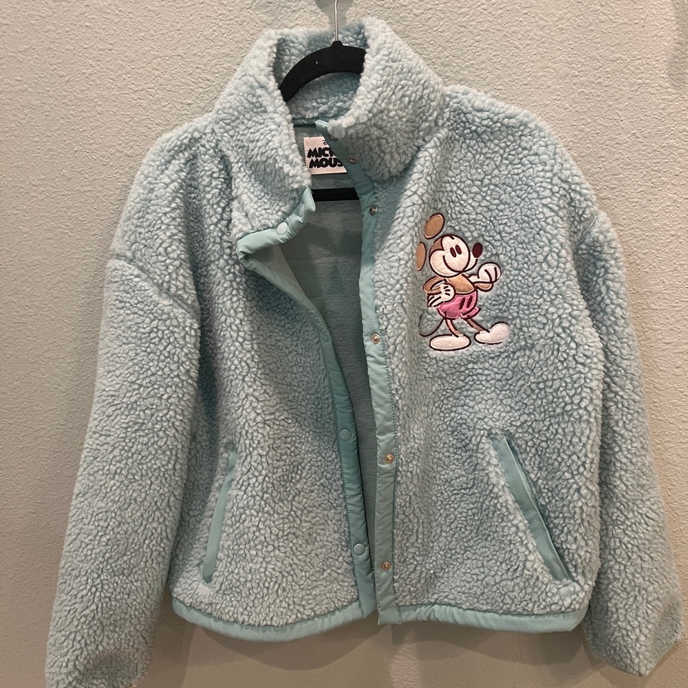 Disney Mickey Mouse Teal Sherpa Jacket M NWT
